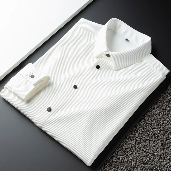 Men’s White Vertical Ribbed Long Sleeve Shirt