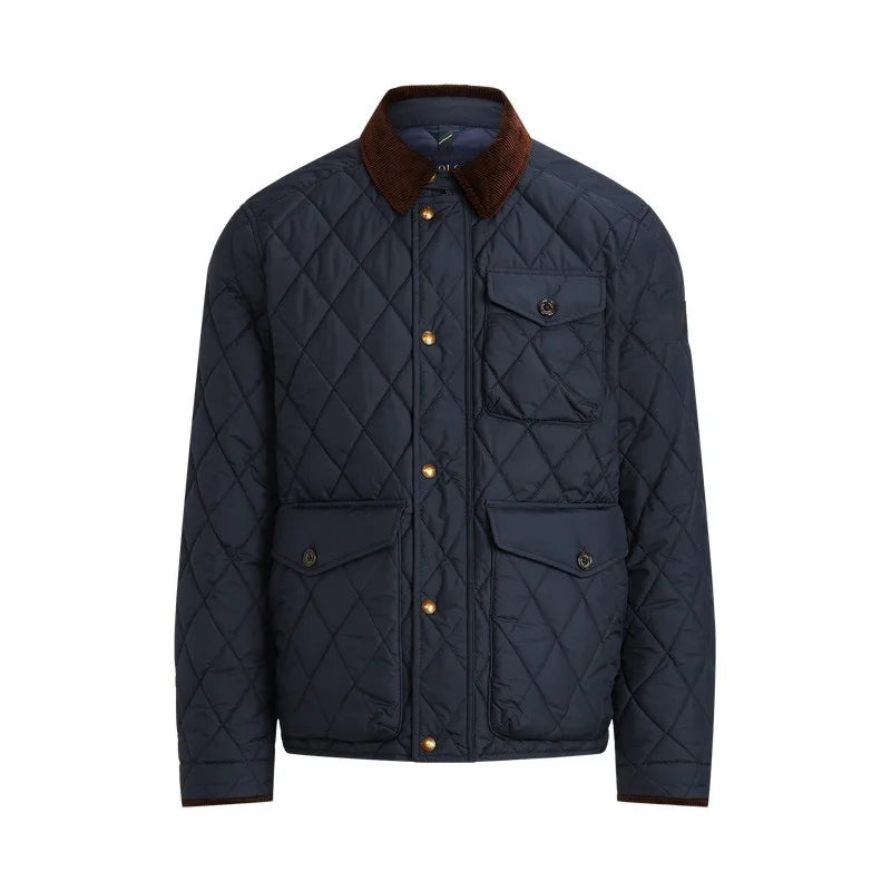 Men’s Navy Quilted Jacket Corduroy Collar
