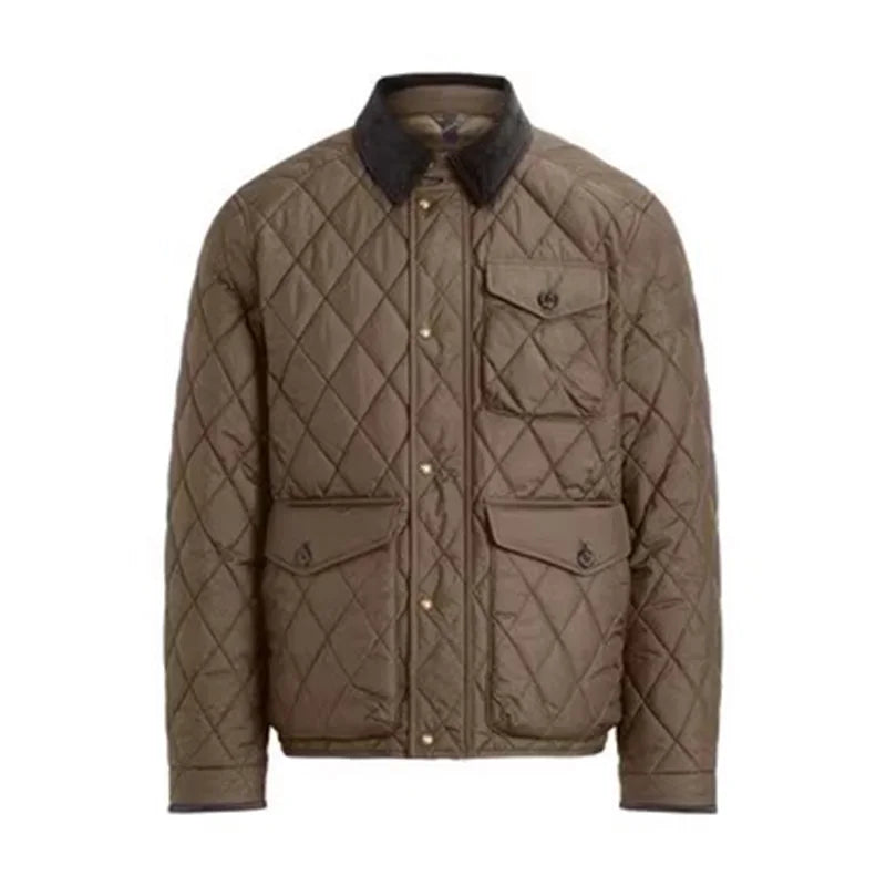 Men’s Navy Quilted Jacket Corduroy Collar
