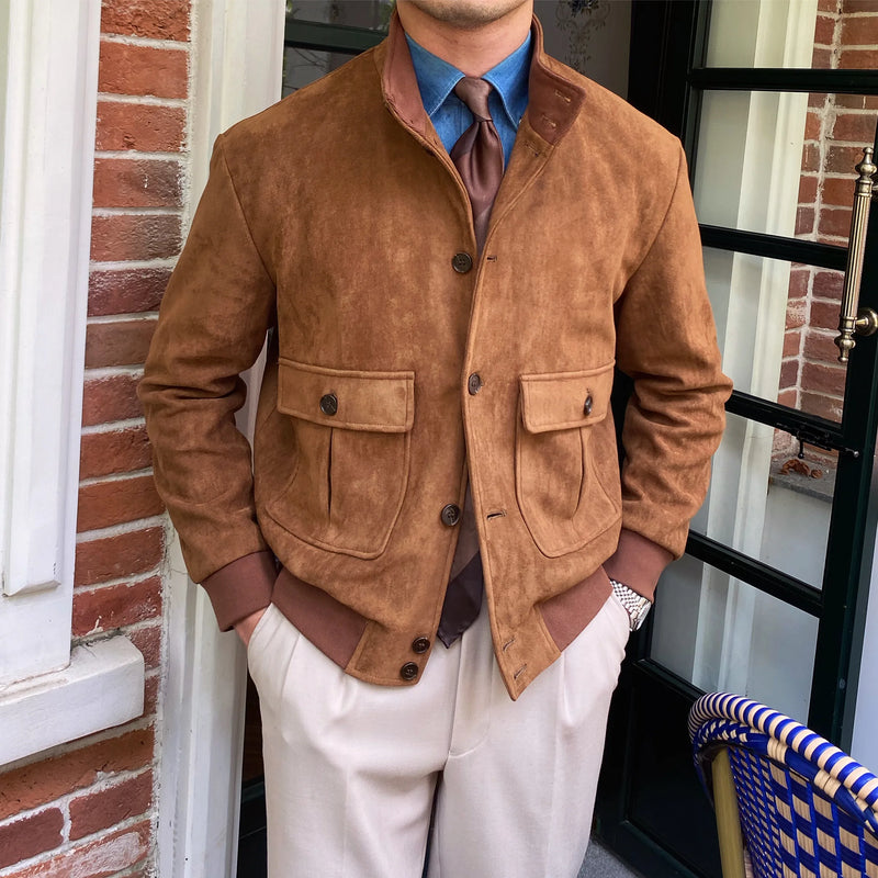 Men's Suede Button-Front Flight Jacket