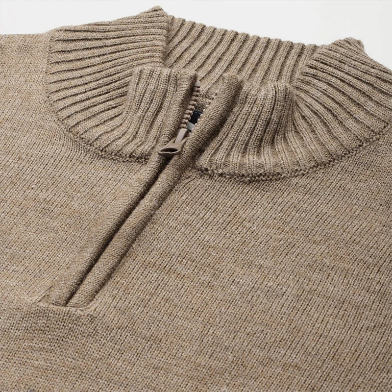 High Quality Men's High Neck with Zipper Long Sleeve Classic Basic Style Sweater Striped Pattern Knitted Jumper Autumn - Heston Manor