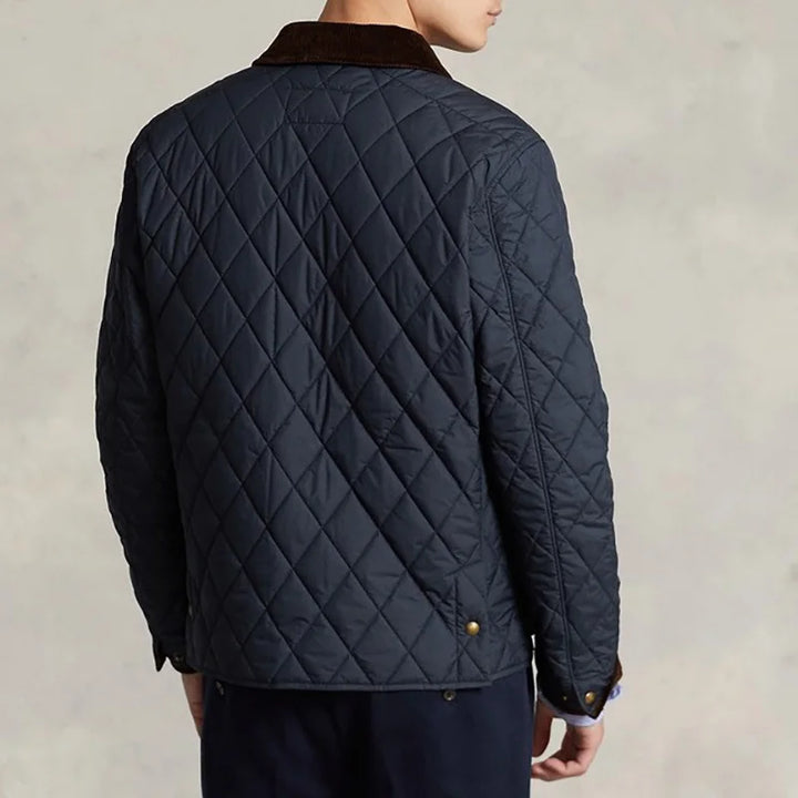 Men’s Navy Quilted Jacket Corduroy Collar