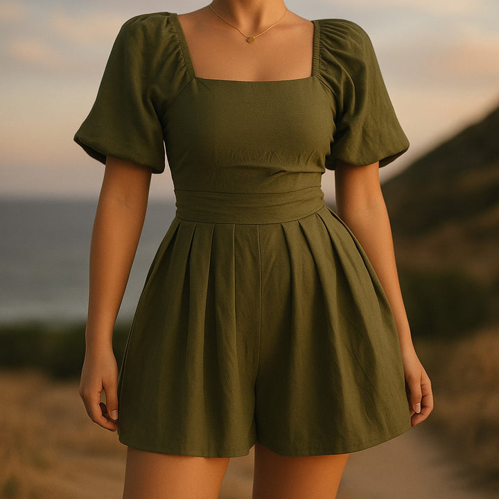 Women’s Square-Neck Pleated Romper - Heston Manor