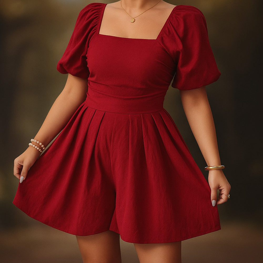 Women’s Square-Neck Pleated Romper - Heston Manor