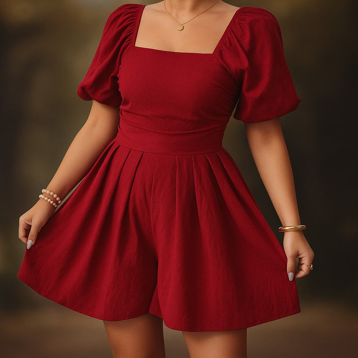 Women’s Square-Neck Pleated Romper - Heston Manor