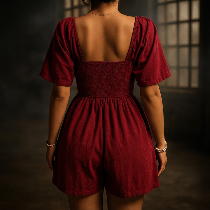 Women’s Square-Neck Pleated Romper - Heston Manor