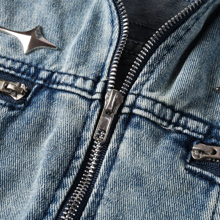 Men’s Black Stand-Collar Zip Denim Jacket