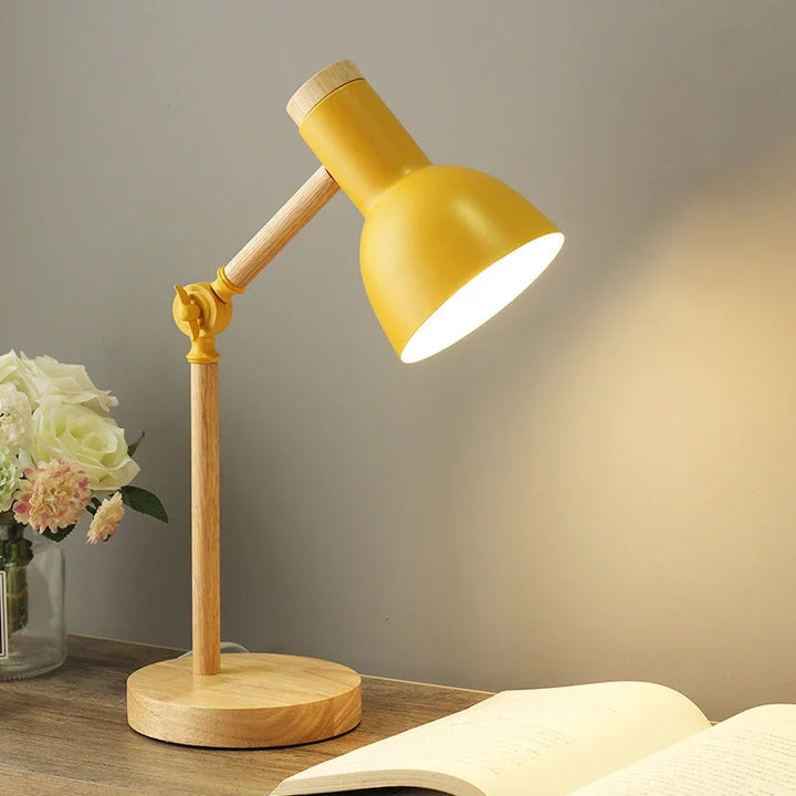 Nordic Wooden Table Lamp with Adjustable Arm – Modern Desk & Bedside Lighting