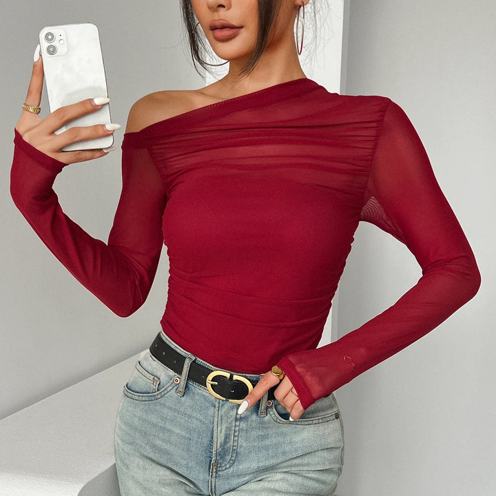 Women’s One-Shoulder Ruched Long Sleeve Top