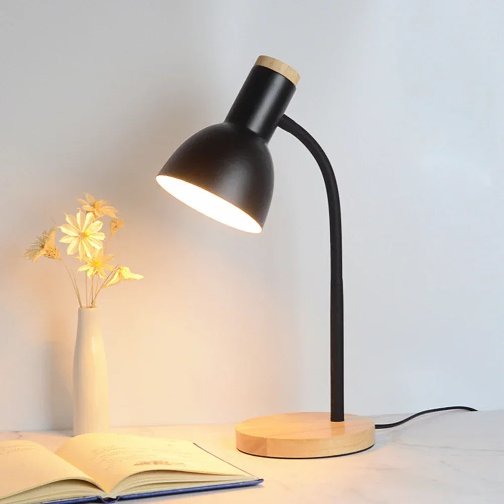 Wood Base Desk Lamp Adjustable Neck