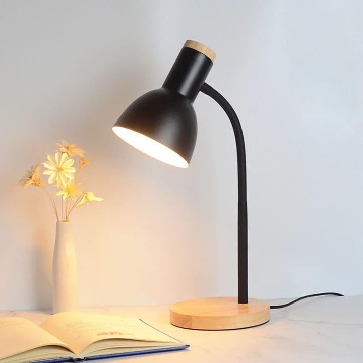 Wood Base Desk Lamp Adjustable Neck