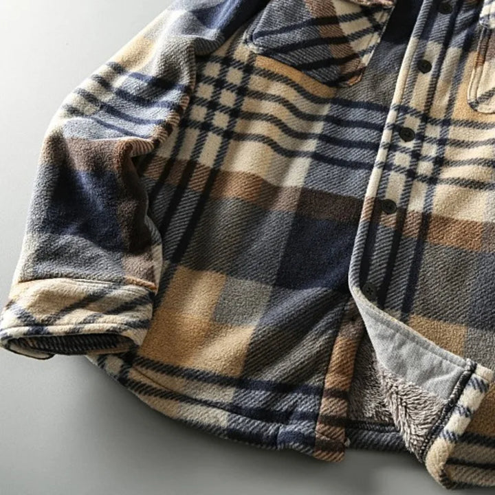 Men’s Red & Black Plaid Fleece-Lined Shirt Jacket