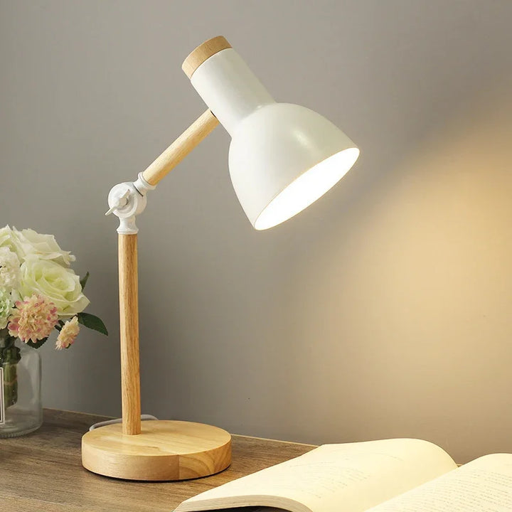 Nordic Wooden Table Lamp with Adjustable Arm – Modern Desk & Bedside Lighting