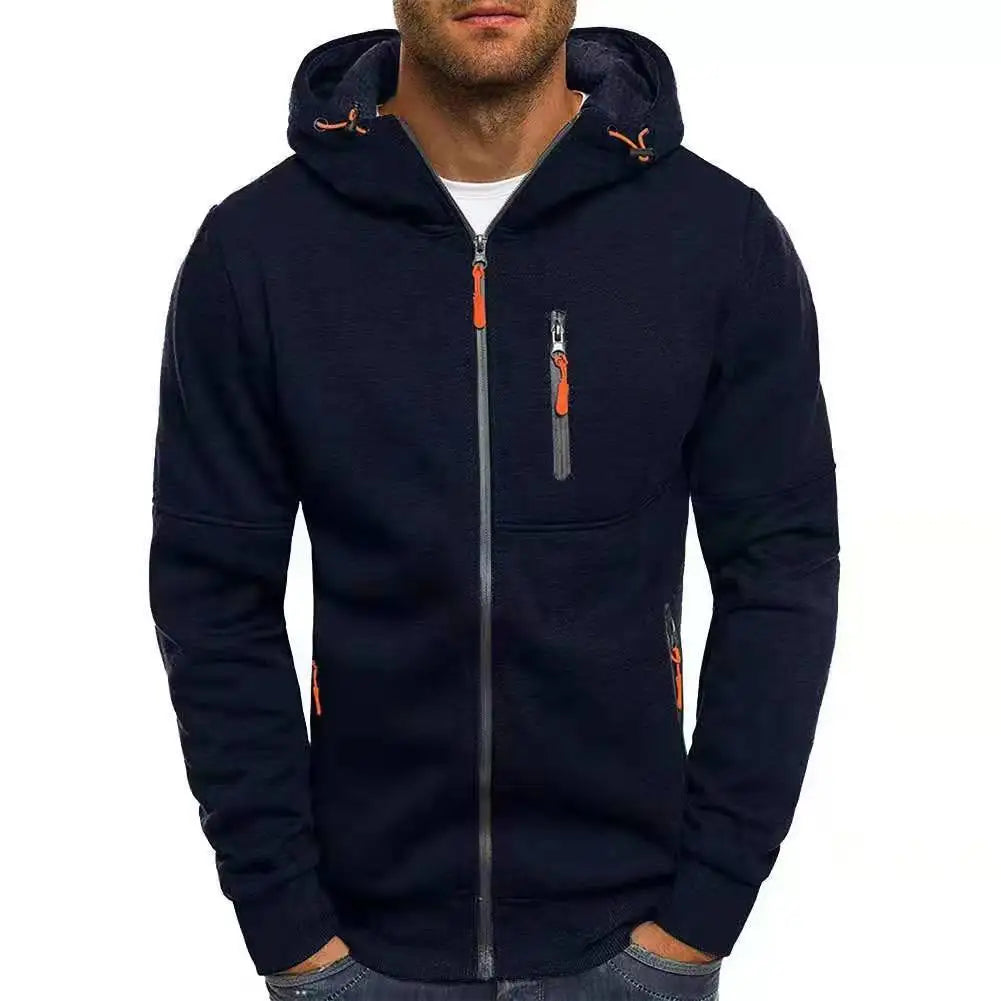 Men’s Dark Gray Full-Zip Hooded Jacket with Zip Pockets