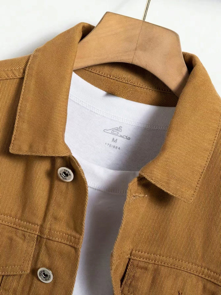 Men's Tan Denim Trucker Jacket Button-Front