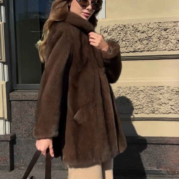 Women’s Brown Faux-Fur Belted Coat