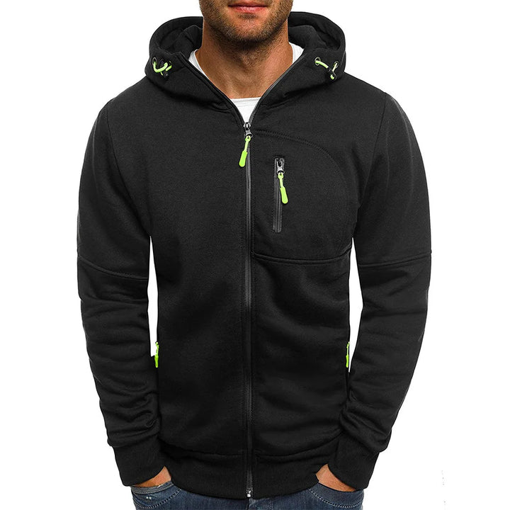 Men’s Dark Gray Full-Zip Hooded Jacket with Zip Pockets