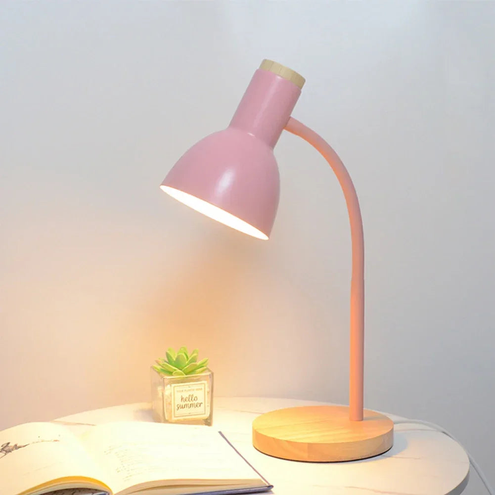 Wood Base Desk Lamp Adjustable Neck