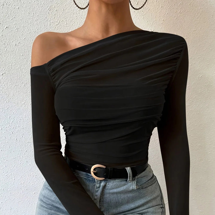 Women’s One-Shoulder Ruched Long Sleeve Top