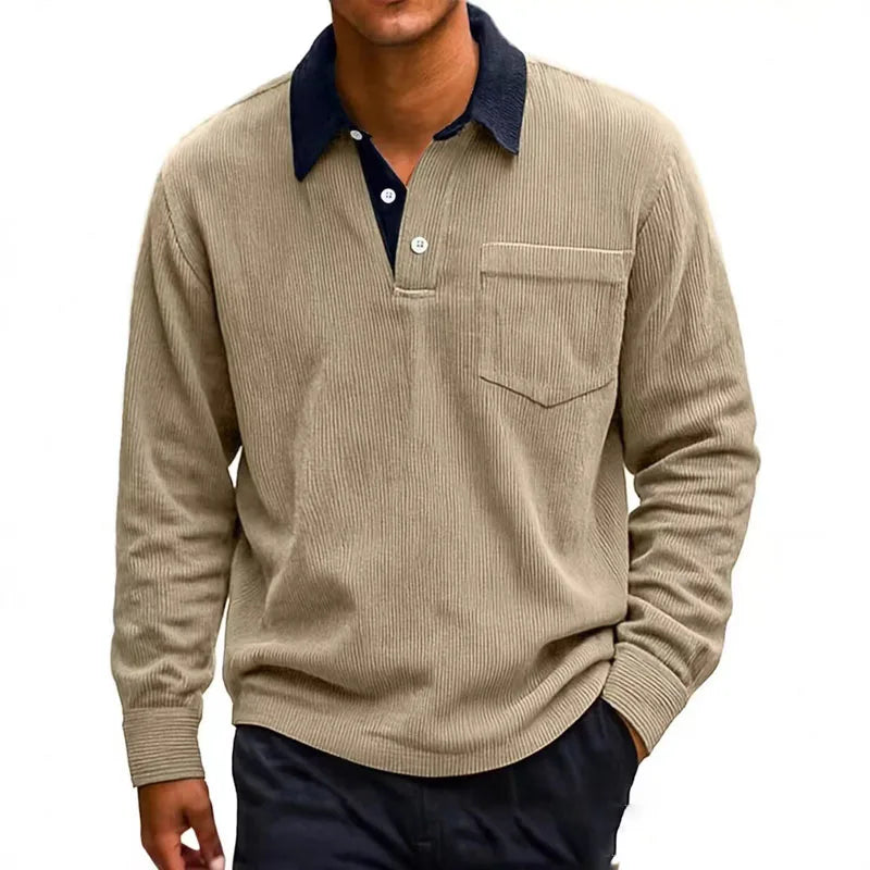 Men's Long Sleeve Corduroy Polo Shirt - Heston Manor