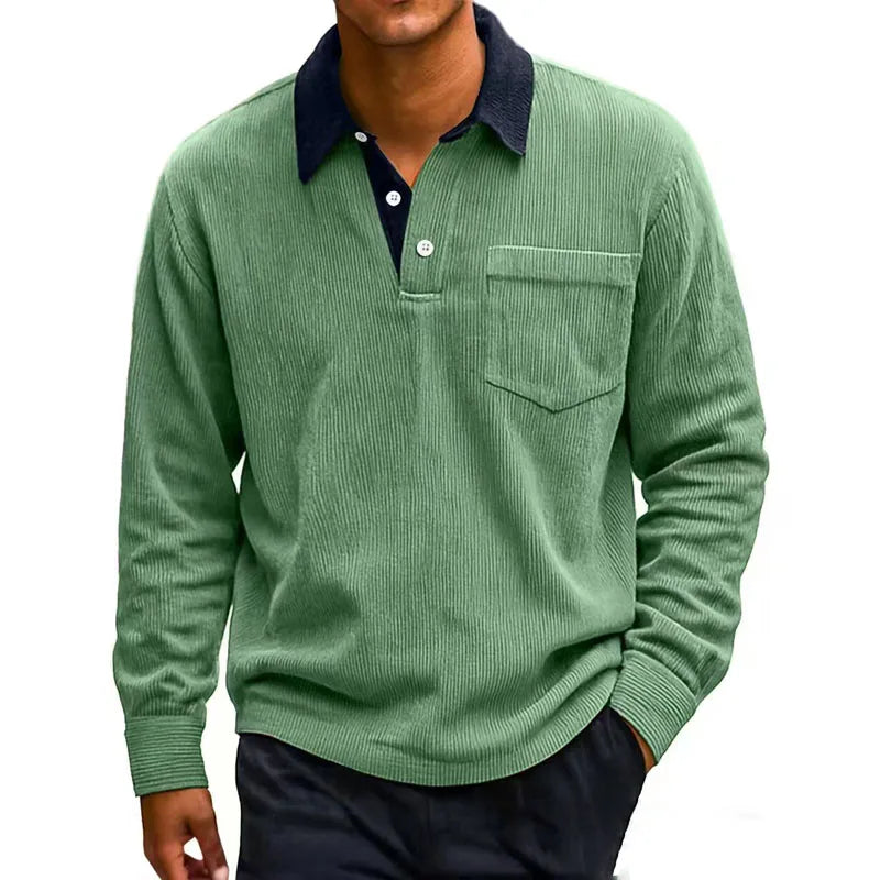 Men's Long Sleeve Corduroy Polo Shirt - Heston Manor