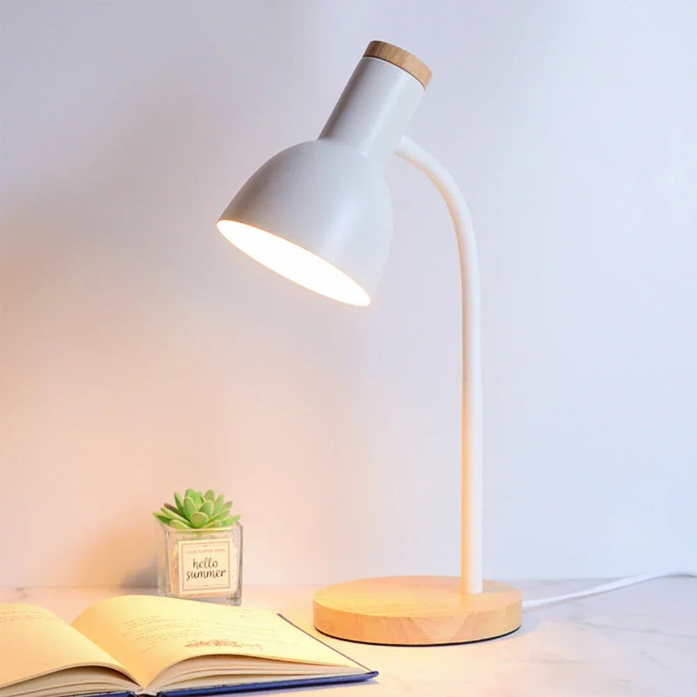 Wood Base Desk Lamp Adjustable Neck