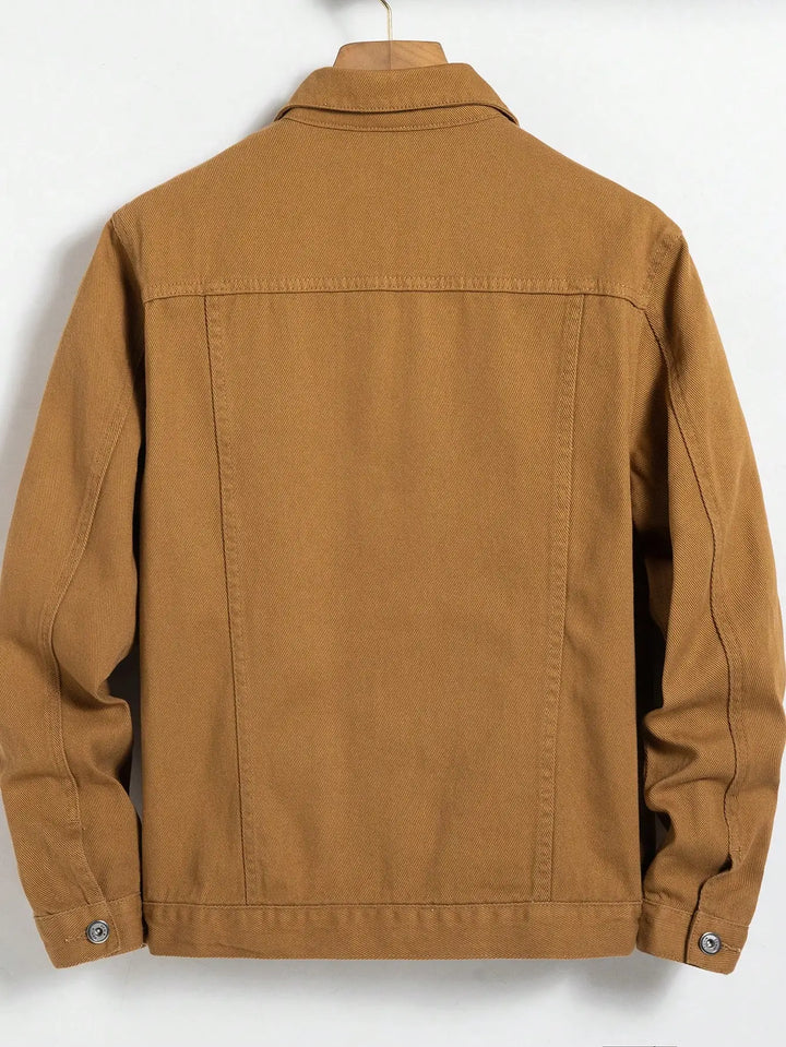 Men's Tan Denim Trucker Jacket Button-Front