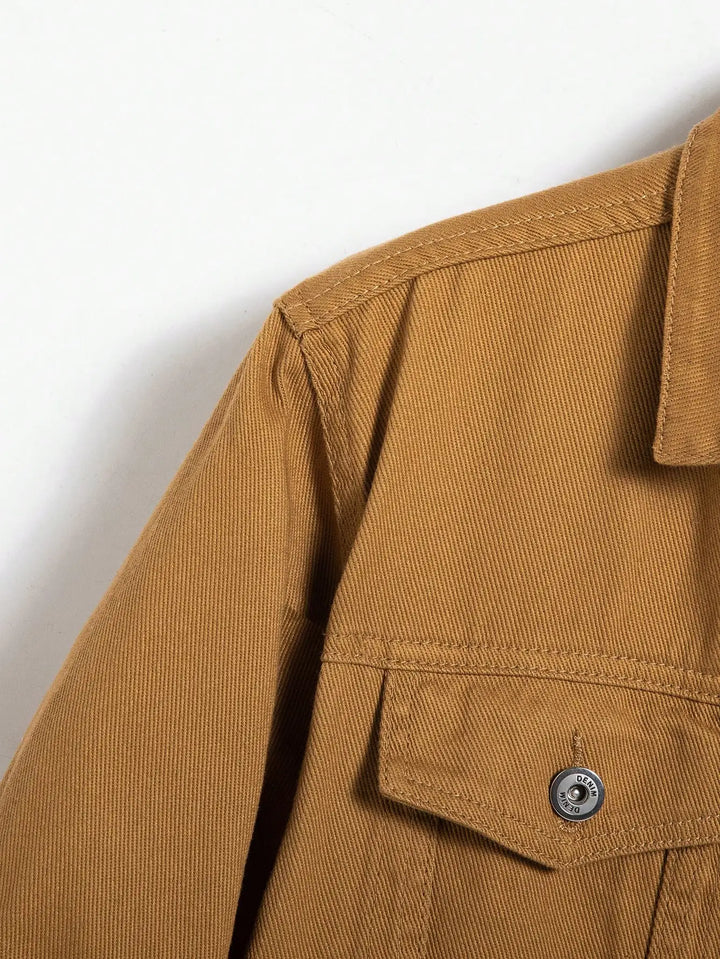 Men's Tan Denim Trucker Jacket Button-Front