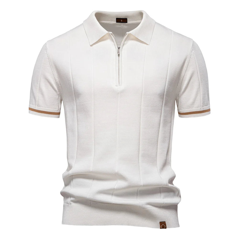 Men’s Short Sleeve Quarter-Zip Ribbed Knit Polo - Heston Manor