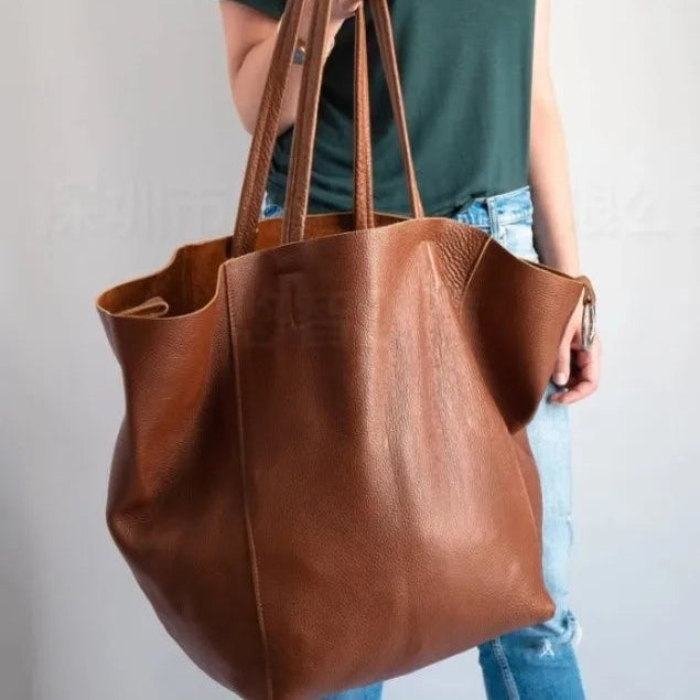 Oversized Faux Leather Tote Bag with Matching Zipper Pouch