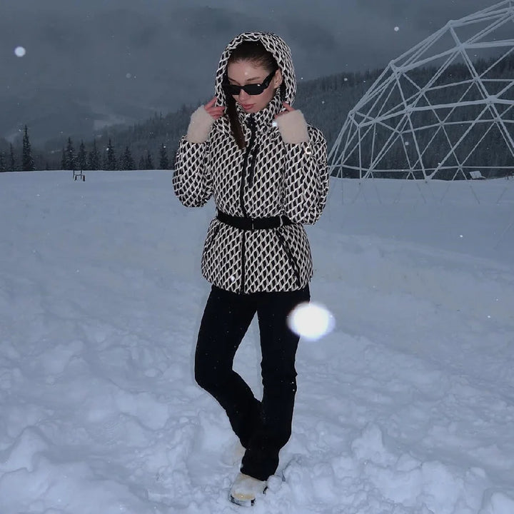 Women's Geometric Belted Winter Coat