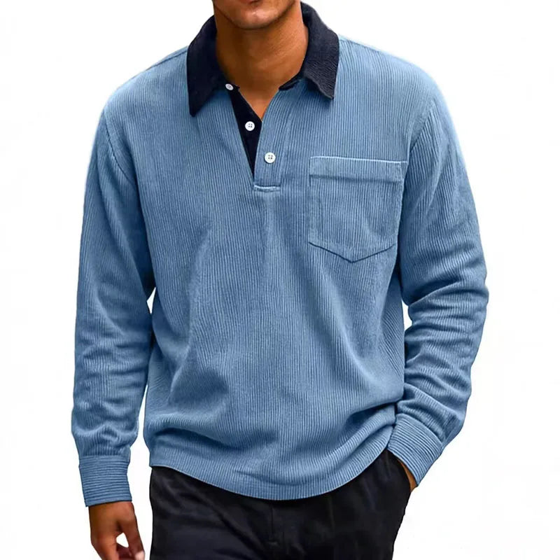 Men's Long Sleeve Corduroy Polo Shirt - Heston Manor