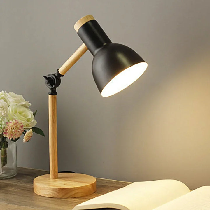 Nordic Wooden Table Lamp with Adjustable Arm – Modern Desk & Bedside Lighting