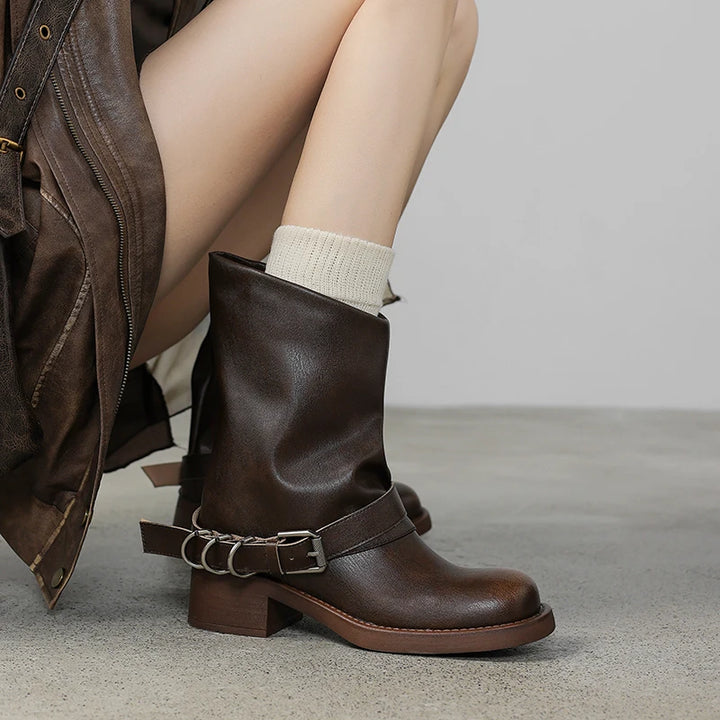 Women’s Slouch Leather Moto Boots - Heston Manor