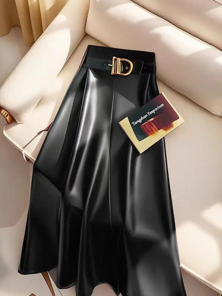 Women’s High-Waisted PU Leather Skirt