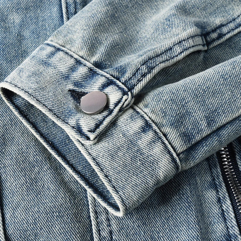 Men’s Black Stand-Collar Zip Denim Jacket