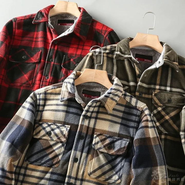 Men’s Red & Black Plaid Fleece-Lined Shirt Jacket