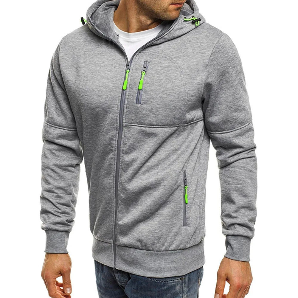 Men’s Dark Gray Full-Zip Hooded Jacket with Zip Pockets