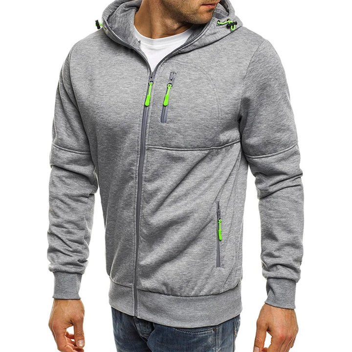 Men’s Dark Gray Full-Zip Hooded Jacket with Zip Pockets
