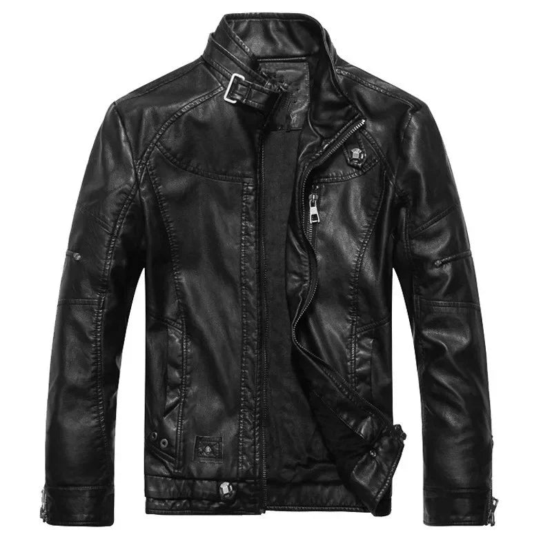 Men’s Vintage Leather Moto Jacket with Warm Polyester Lining