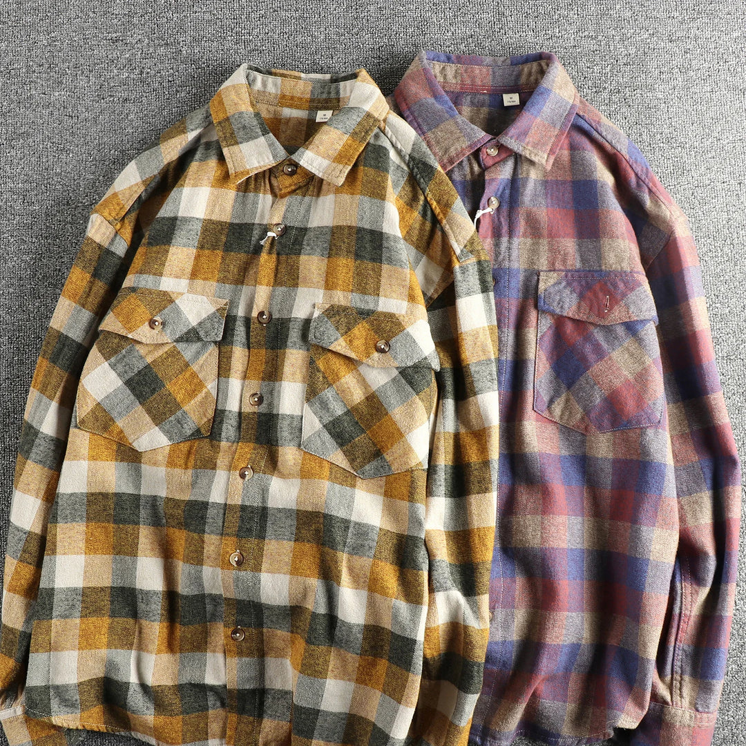 Men’s Vintage Brushed Plaid Flannel Shirt - Heston Manor