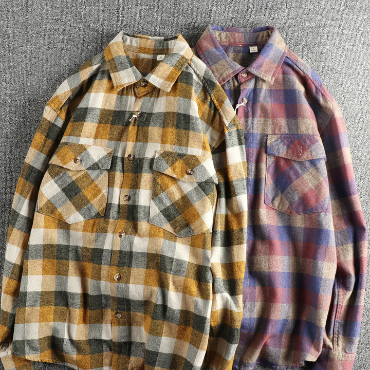 Men’s Vintage Brushed Plaid Flannel Shirt - Heston Manor