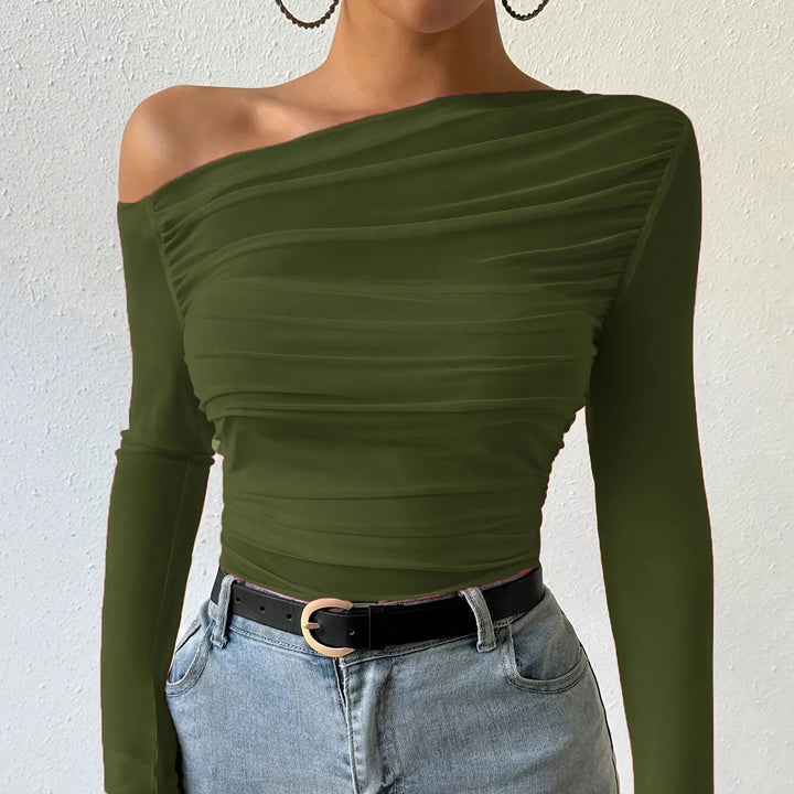 Women’s One-Shoulder Ruched Long Sleeve Top
