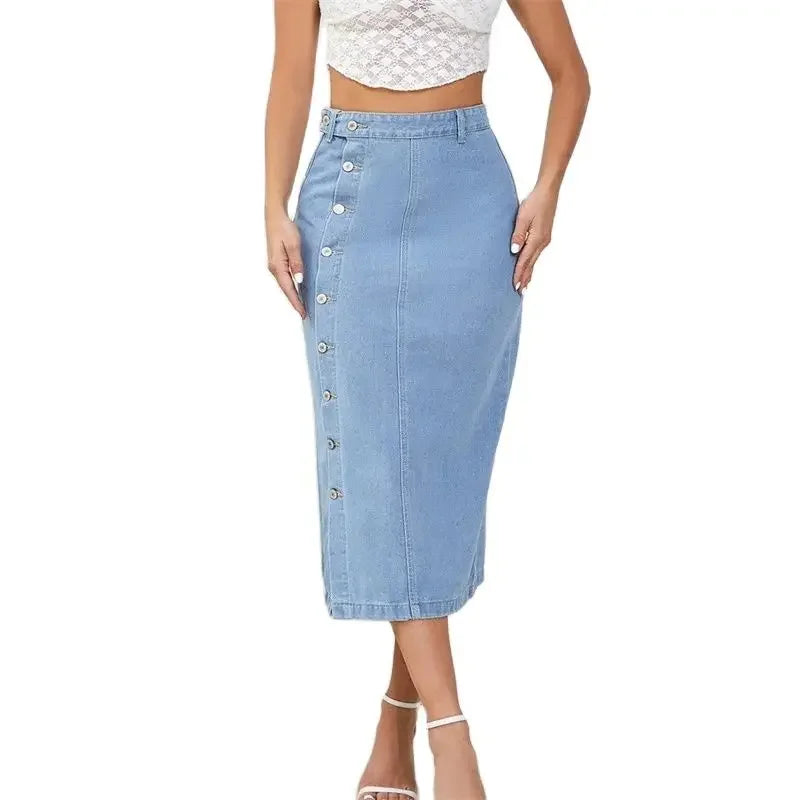 Side Button Denim Skirt - HESTON MANOR