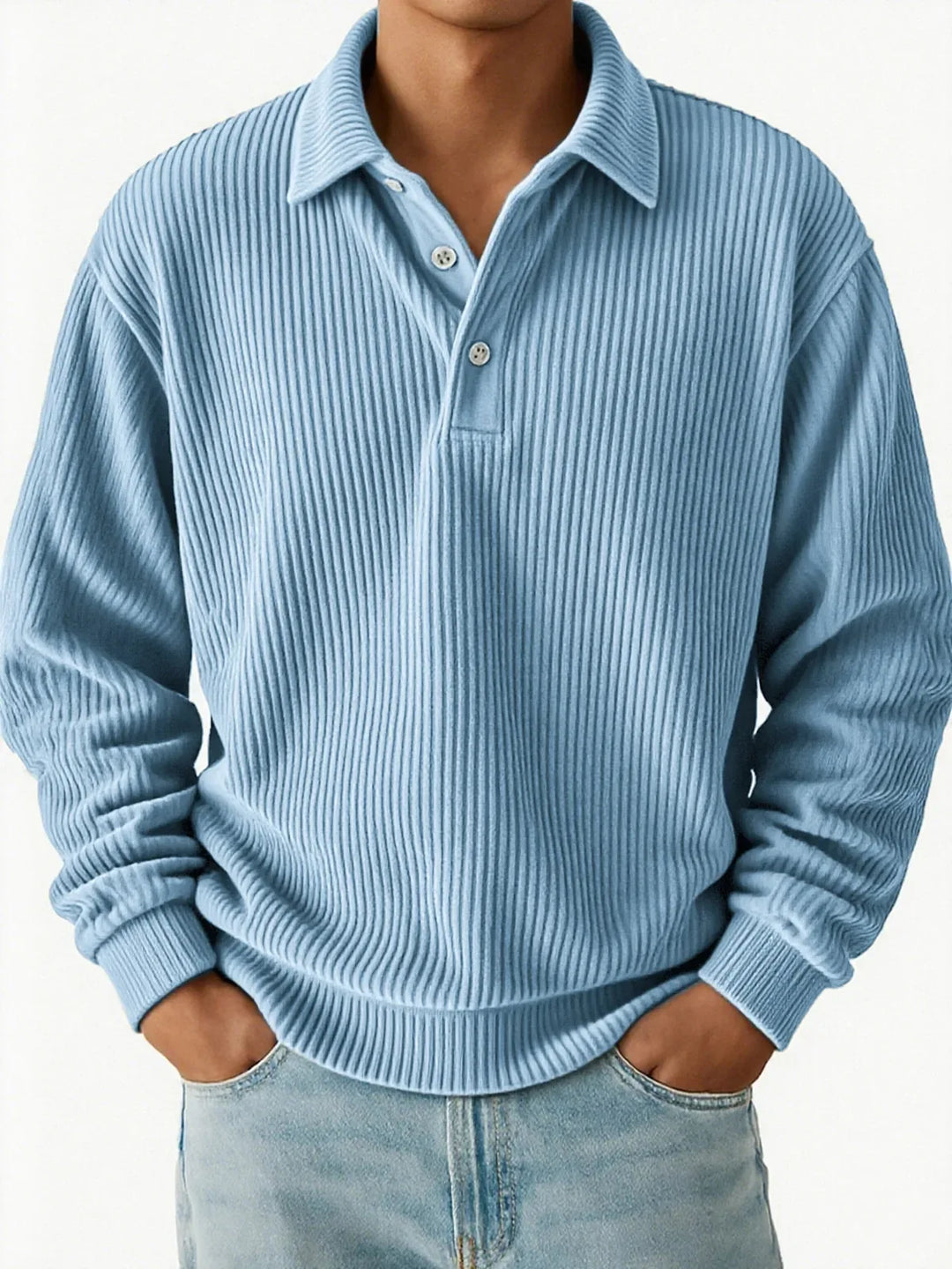 Men’s Ribbed Long Sleeve Polo Shirt