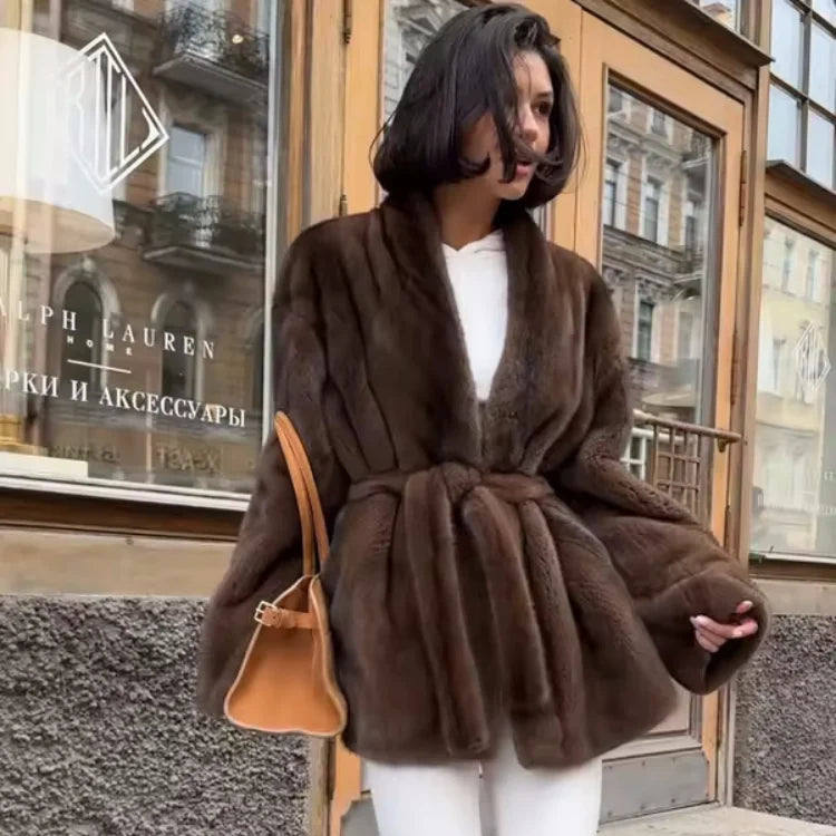 Women’s Brown Faux-Fur Belted Coat