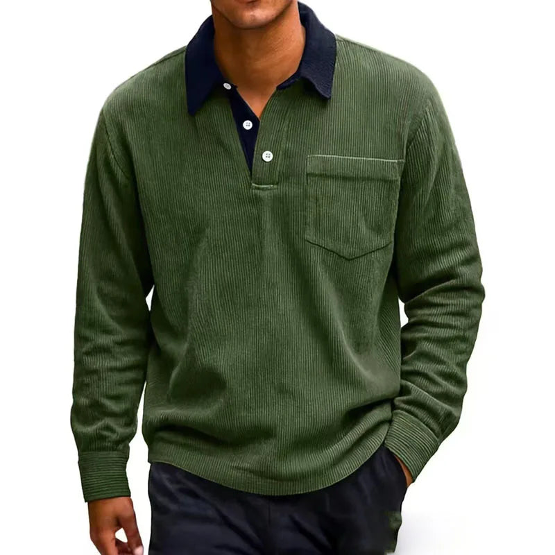 Men's Long Sleeve Corduroy Polo Shirt - Heston Manor