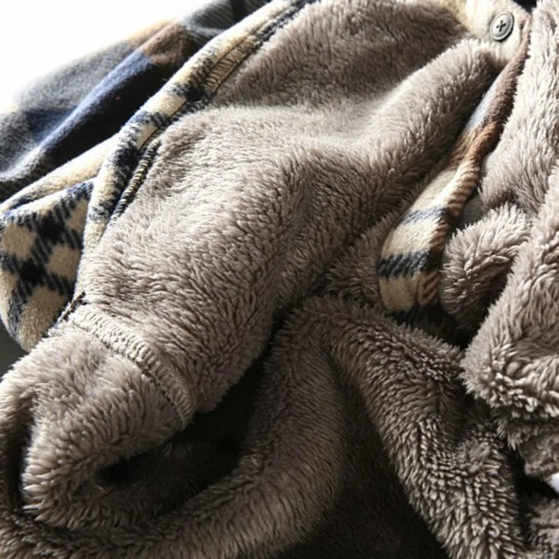 Men’s Red & Black Plaid Fleece-Lined Shirt Jacket