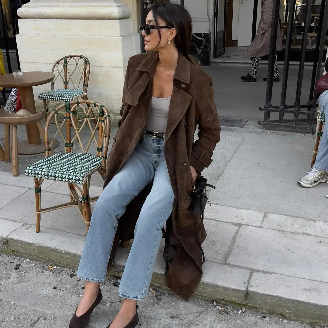 Women’s Suede-Effect Trench Coat - Heston Manor