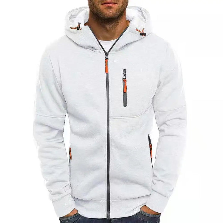 Men’s Dark Gray Full-Zip Hooded Jacket with Zip Pockets